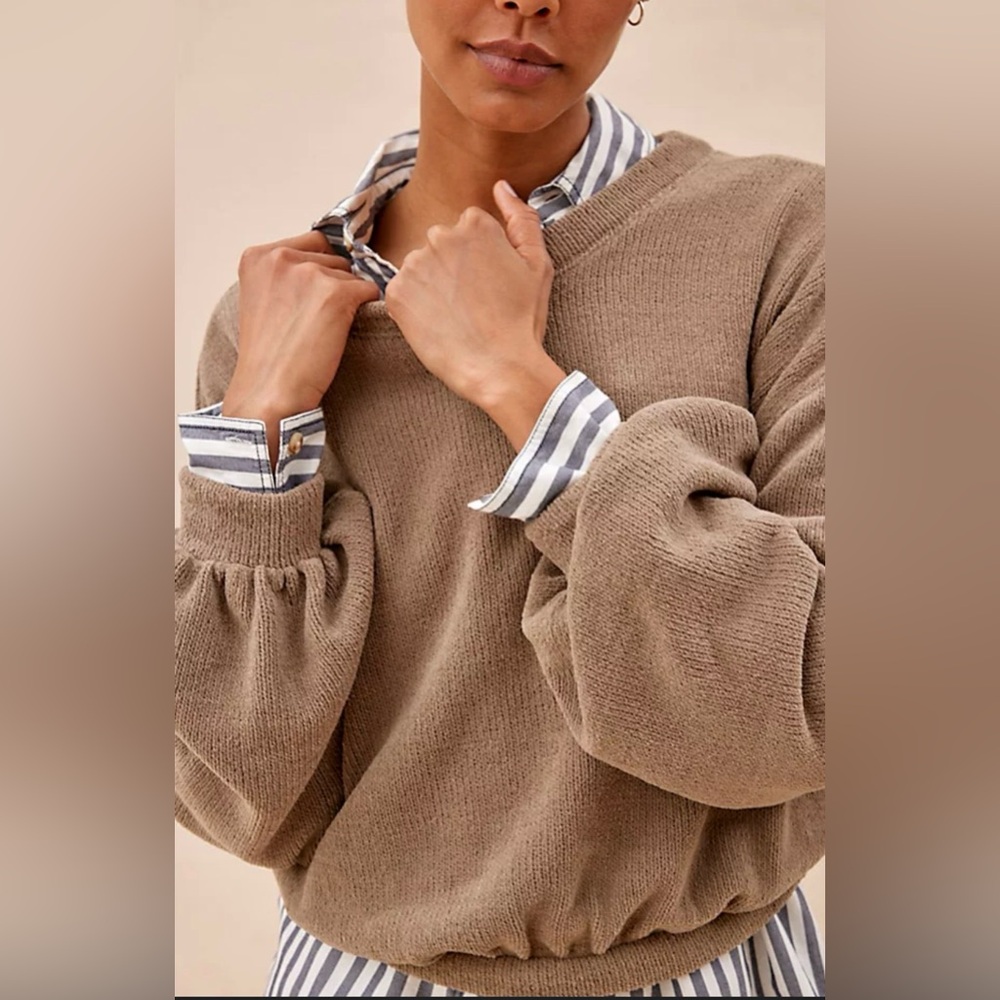 Free People FP Beach Happy Pullover Balloon Sleeve Sweater Brown Womens XS S